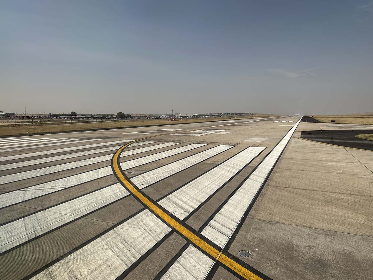 Turning onto runway 25 for departure at the Denver International Airport