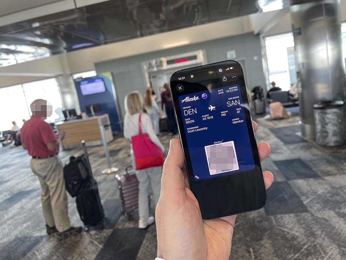 Alaska Airlines Denver to San Diego first class mobile boarding pass