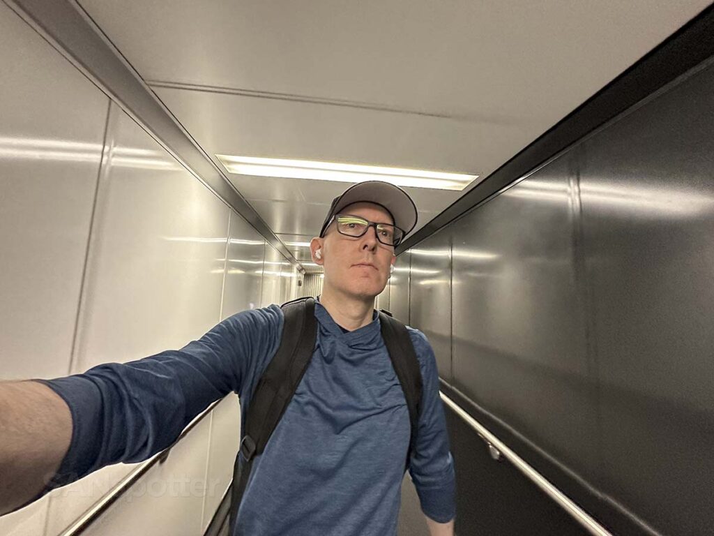 Scott Leazenby walking down gate 45 jet Bridge San Diego airport