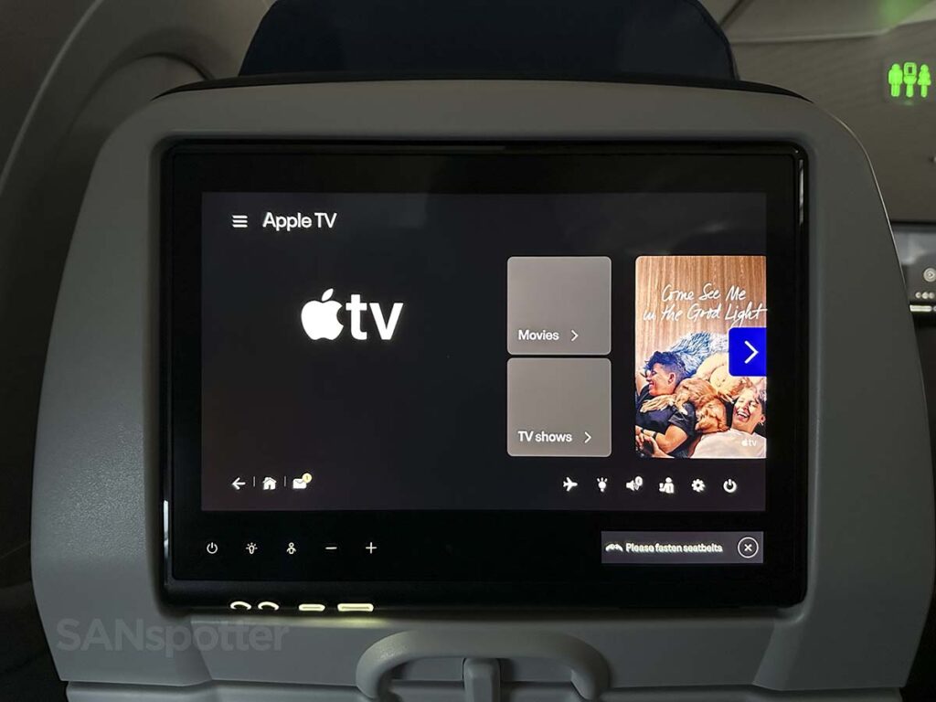 United A321neo Economy Plus in flight entertainment Apple TV main menu