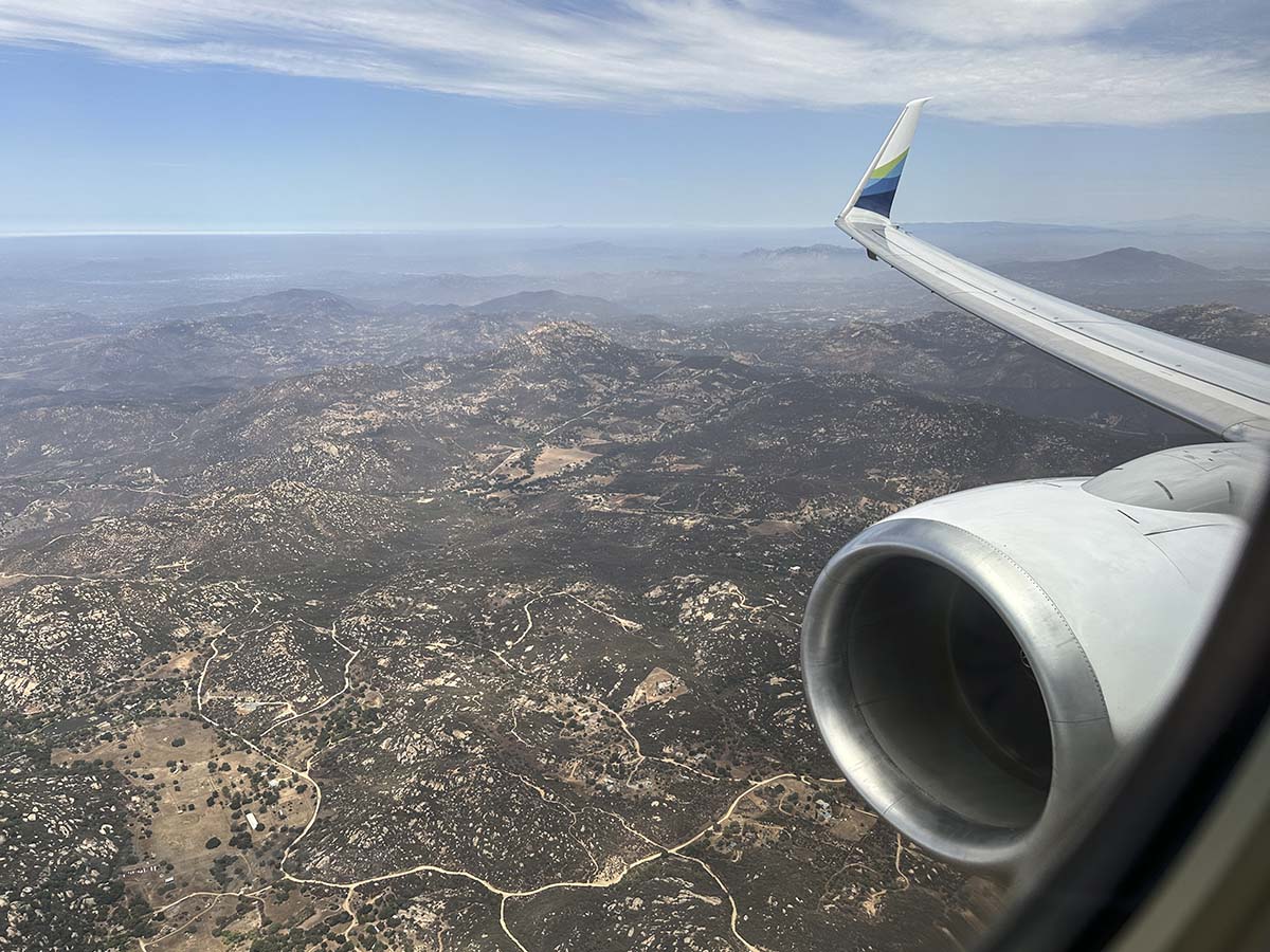 Looking out the window of an Alaska Airlines 737-800 while on approach into San Diego