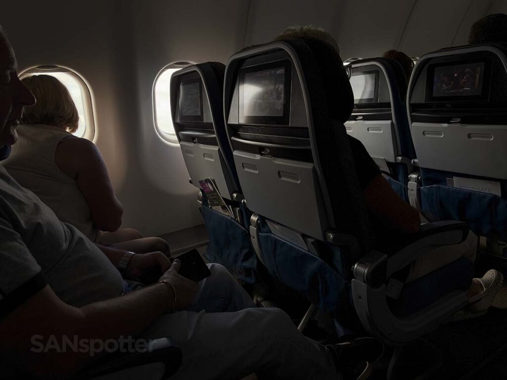Looking out the window from the center section in Hawaiian Airlines A330-200 Extra Comfort while taking off from San Diego airport