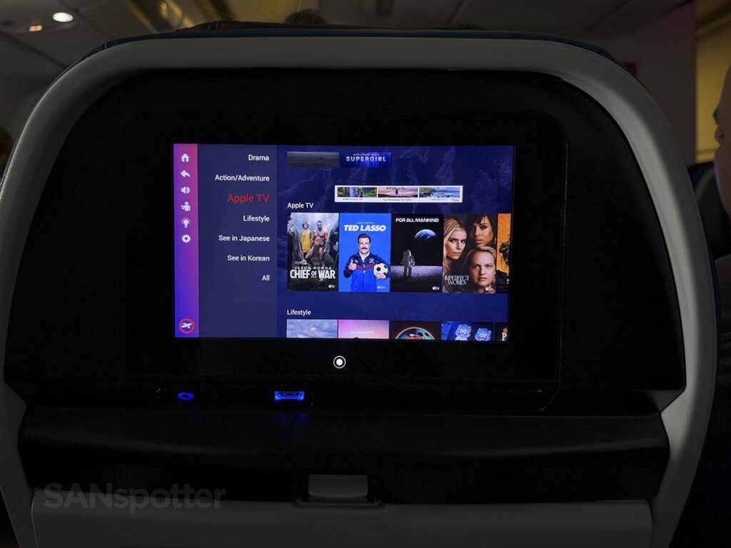 Hawaiian Airlines A330-200 Extra Comfort in-flight entertainment Apple TV menu