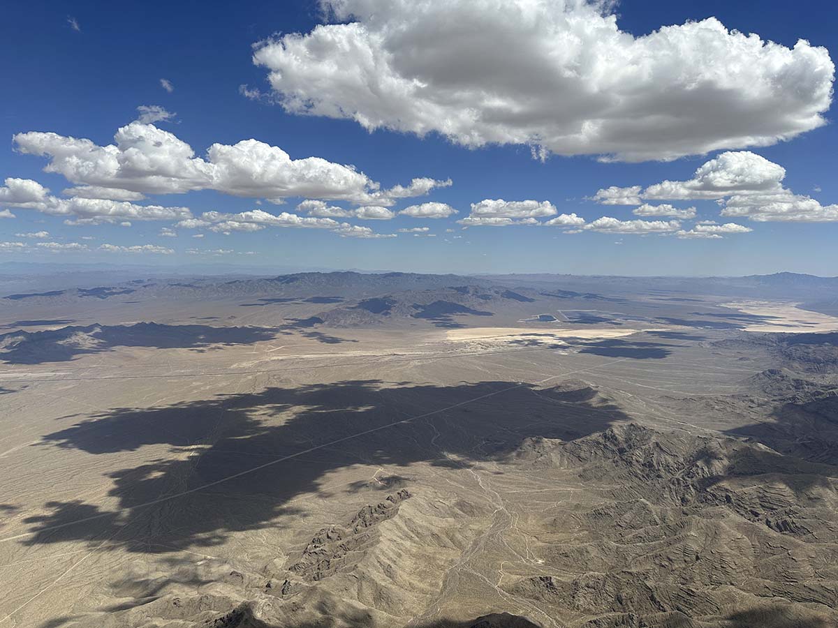 Flying over the Nevada desert on approach into Las Vegas