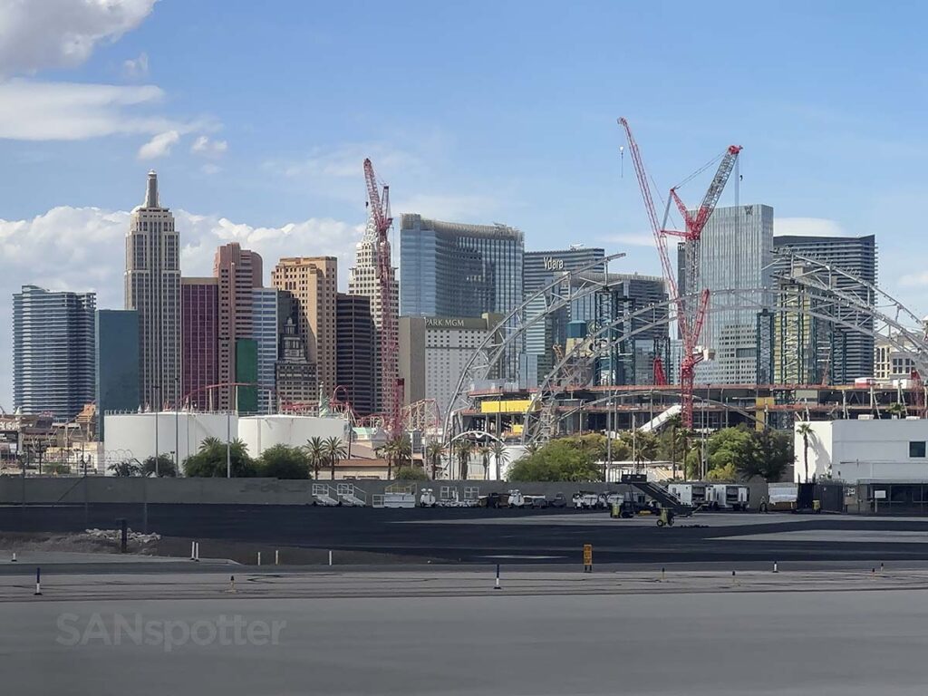 View of the casinos at the Las Vegas strip while taxing at the las Vegas airport