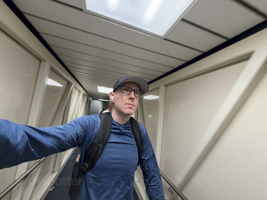 Scott Leazenby walking down gate G2 jet bridge Honolulu International Airport