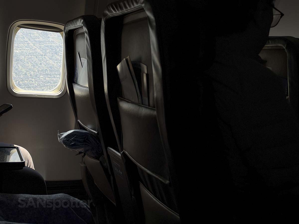 Looking out the window of a United Airlines 757-300 from the aisle seat during the approach into Los Angeles
