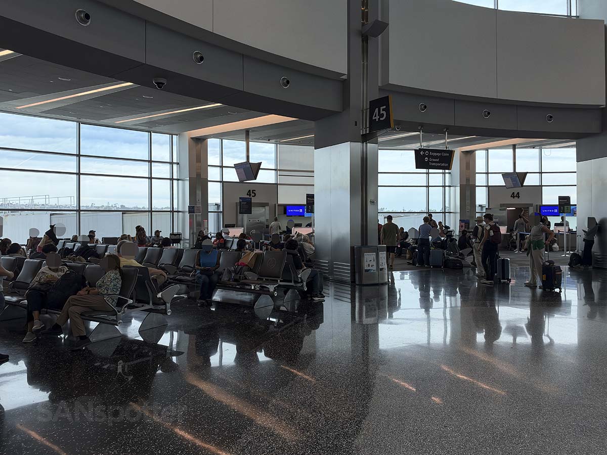 Passengers waiting for United Airlines flight to Washington Dulles at gate 45 San Diego airport