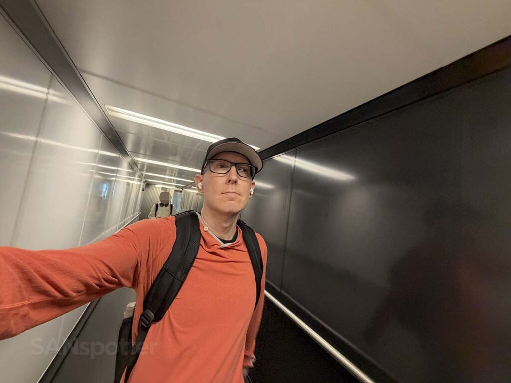 Scott Leazenby walking down the jetway for gate 45 San Diego airport