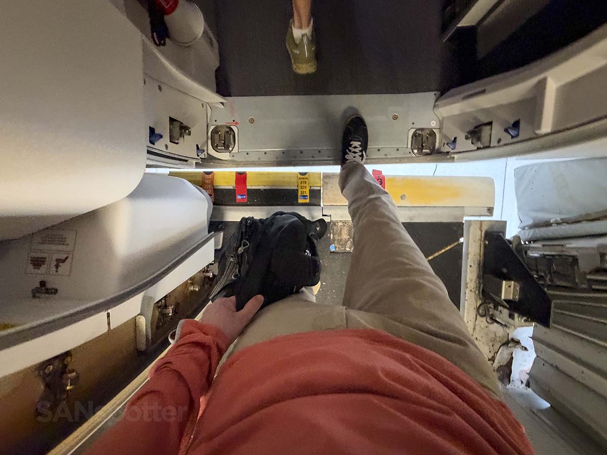 Stepping onboard a United Airlines Airbus A321XLR through the forward boarding door