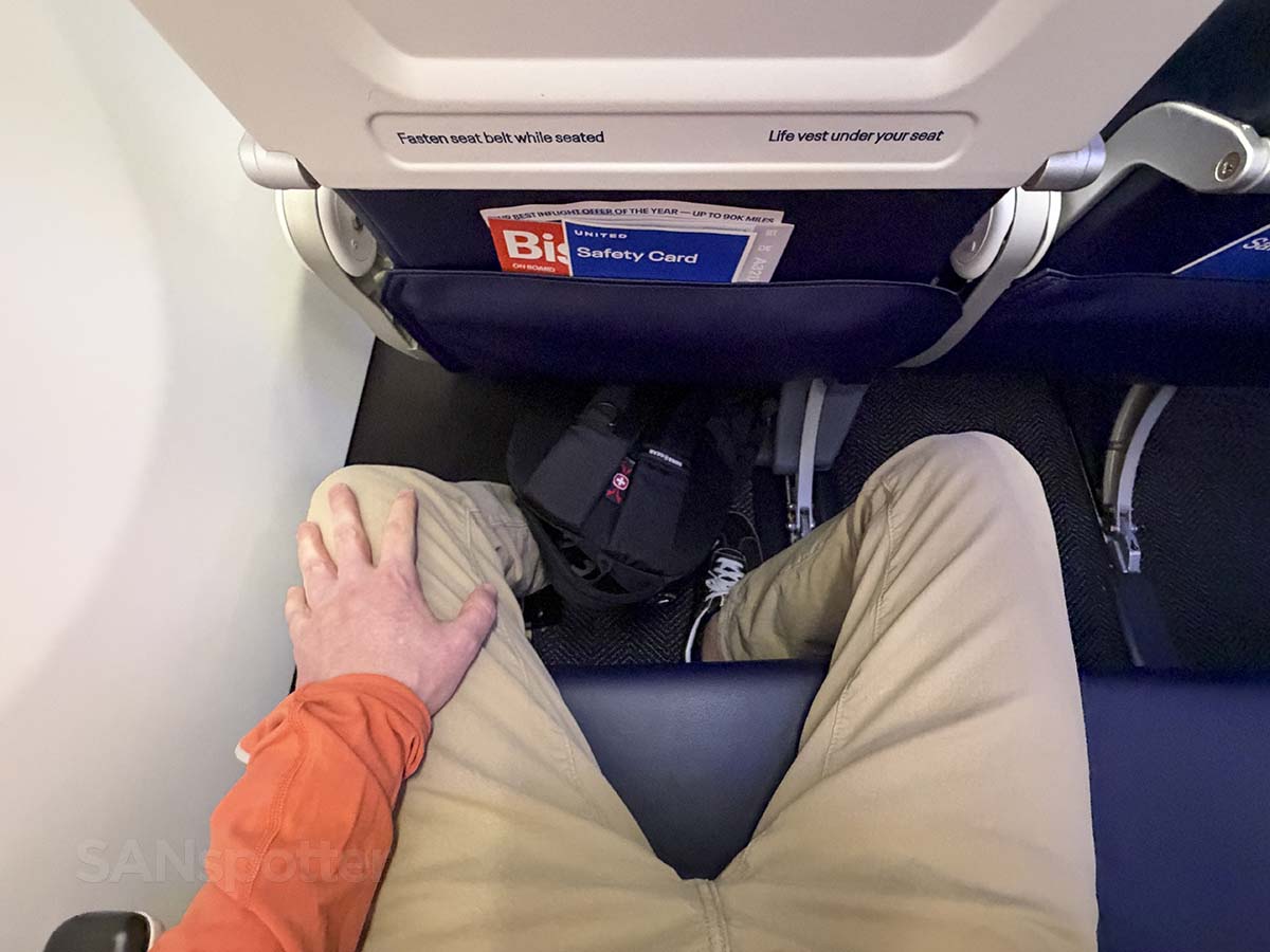 United Airlines A321XLR economy under seat storage space