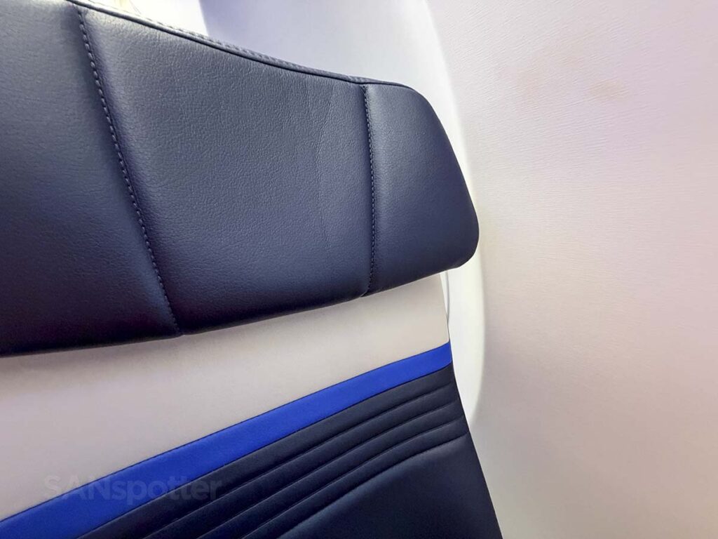 United Airlines A321XLR economy headrest and seat materials