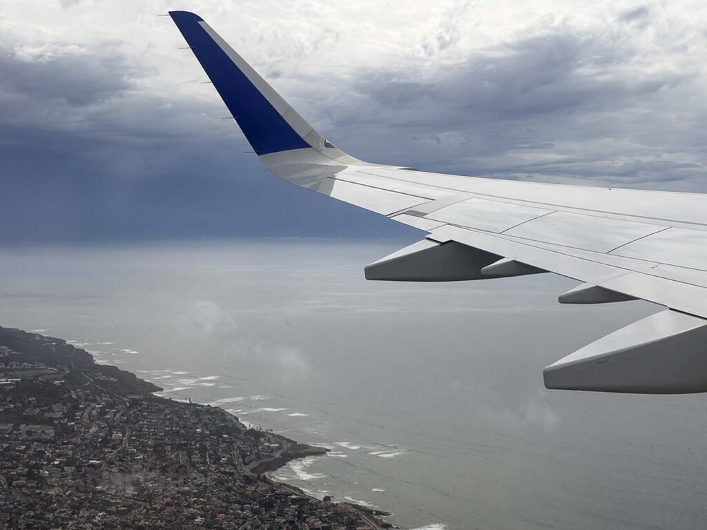 United Airlines A321XLR overflying Point Loma just moments after taking off from SAN