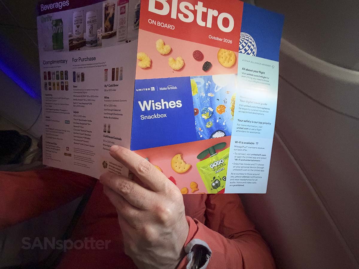 reading the United Airlines bistro on board menu