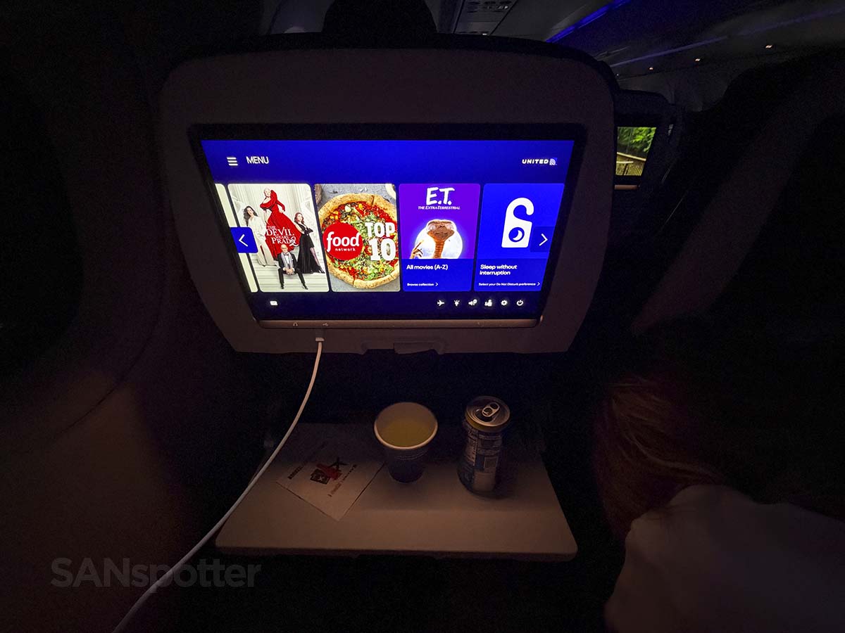 Tray table illumination in United Airlines A321XLR economy