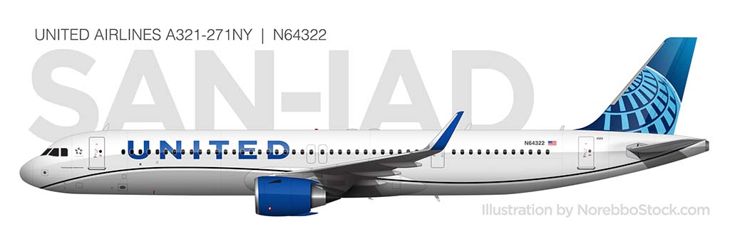 United Airlines Airbus A321XLR side view illustration